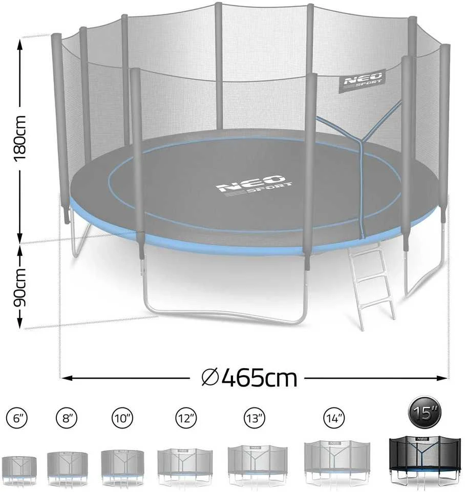 15 pėdų / 465 cm sodo batutas su lauko tinklu ir kopėčiomis „Neo-Sport“