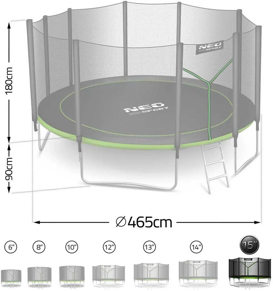 15 pėdų / 465 cm sodo batutas su lauko tinklu ir kopėčiomis „Neo-Sport“