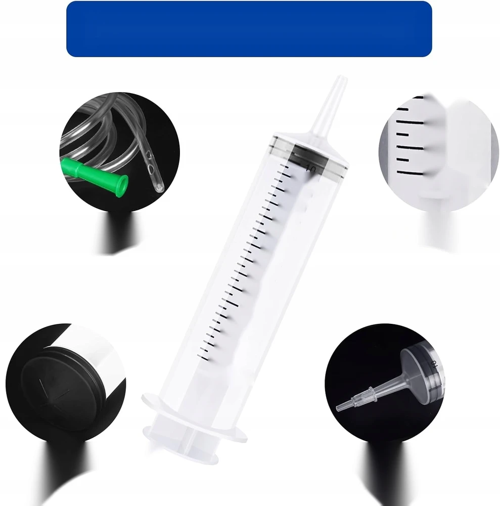 150 ml DIDELIS PLASTIKINIS DAUGkartinio naudojimo švirkštas su žarna ir dangteliu