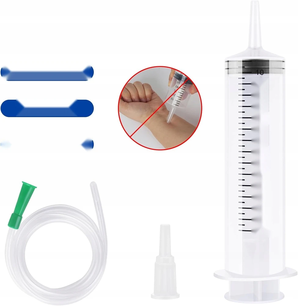 150 ml DIDELIS PLASTIKINIS DAUGkartinio naudojimo švirkštas su žarna ir dangteliu