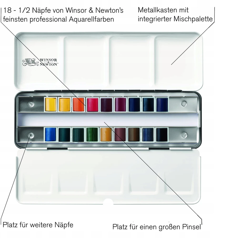18 profesionalių Trawel tin Winsor & Newton akvarelių rinkinys
