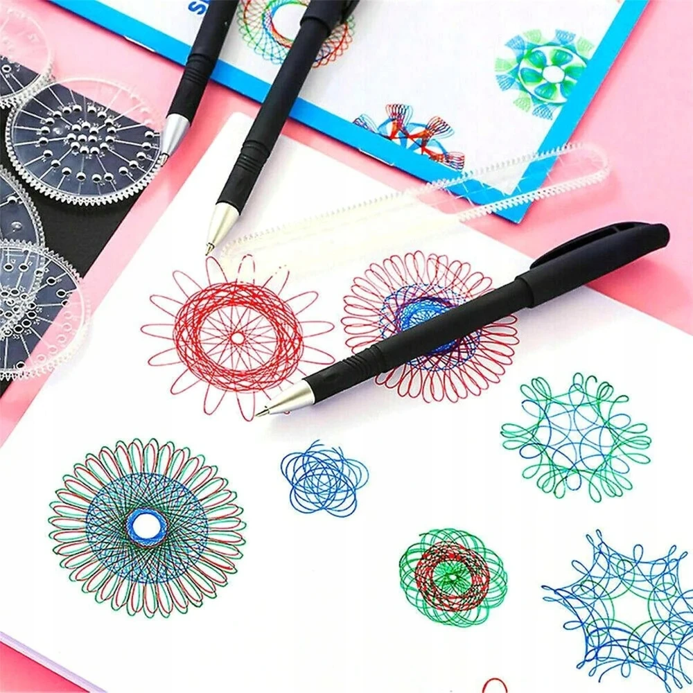 1Mcz Spirograph trafaretai spiralėms ir mandaloms piešti, rinkinyje 46 vnt.