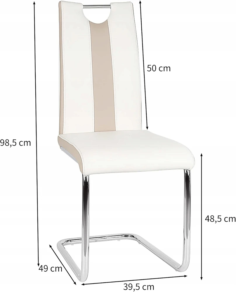 2 aukštos atlošo dirbtinės odos valgomojo kėdės, 50 cm, baltos ir smėlio spalvos