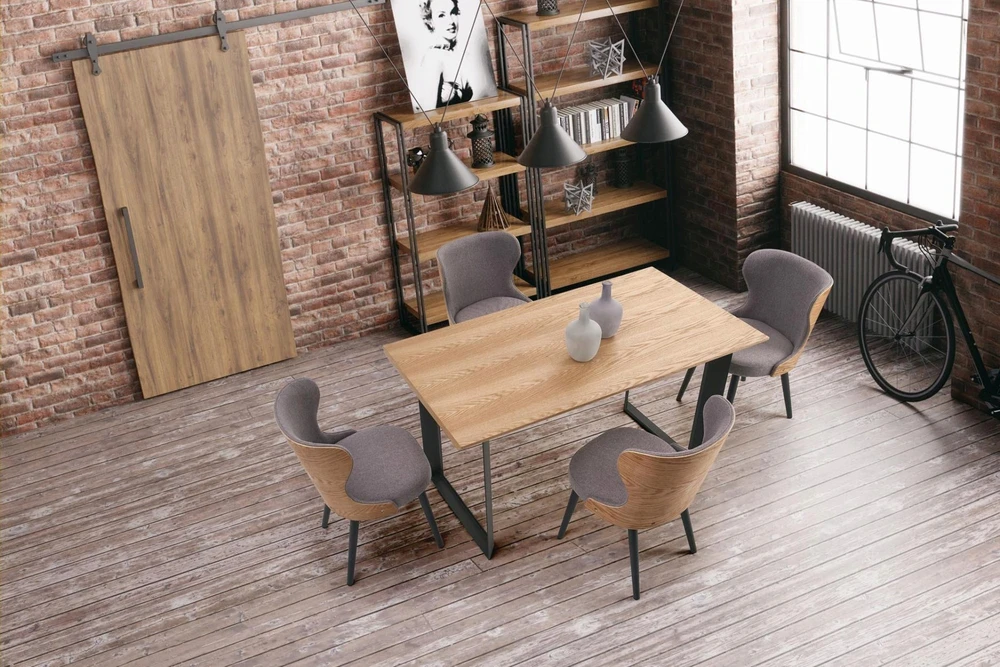 2-jų kėdžių komplektas Halmar Loft K452, pilkas/šviesiai rudas