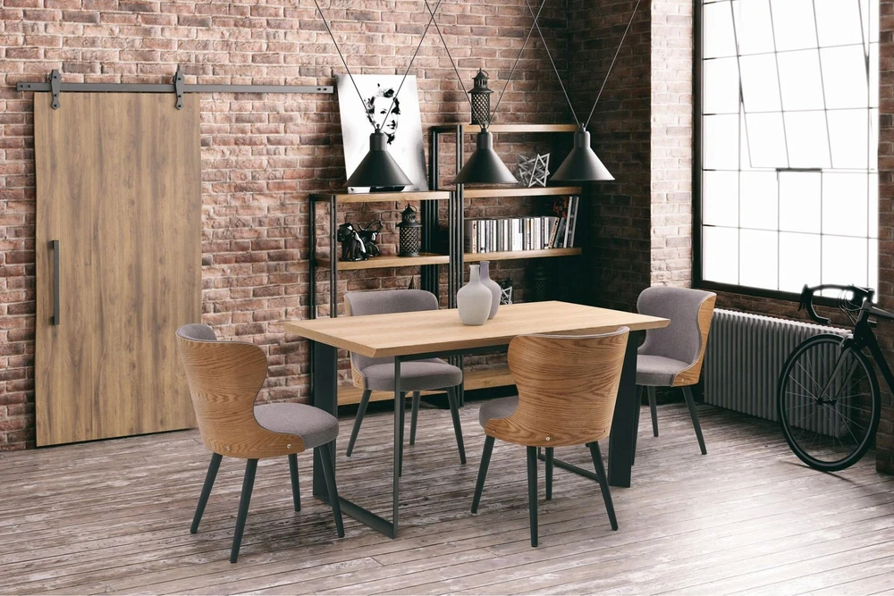 2-jų kėdžių komplektas Halmar Loft K452, pilkas/šviesiai rudas