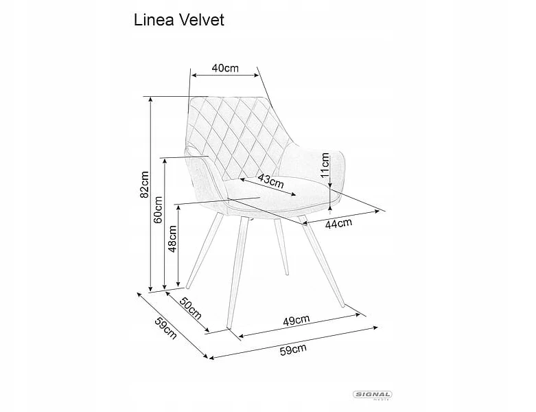 Signal Meble Kėdė Linea Velvetas LINEAVCC, Spalva: Juoda, 2vnt.