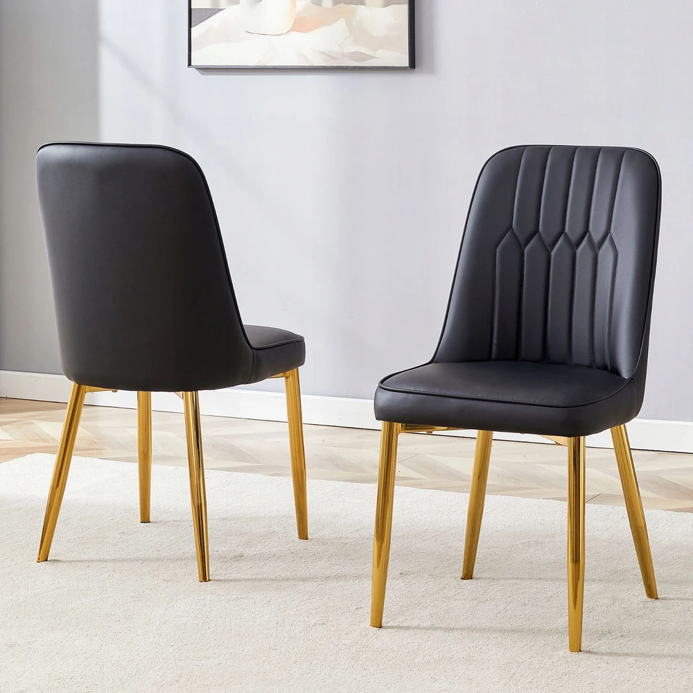 2 juodos eko odos valgomojo kėdės, modernus minimalistinis praplatėjimas