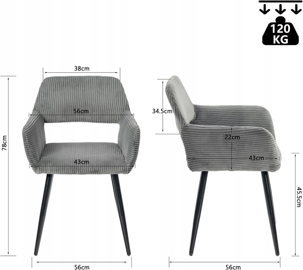 2 velveto skandinaviškų kėdžių rinkinys su ergonomiškais porankiais