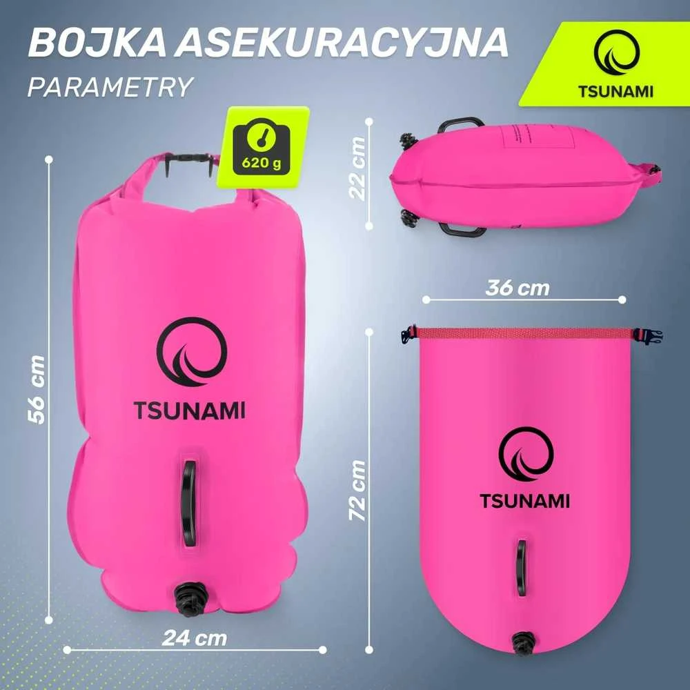 2 viename „TSUNAMI“ rožinis apsauginis plūduras su sausa kišene maudynėms