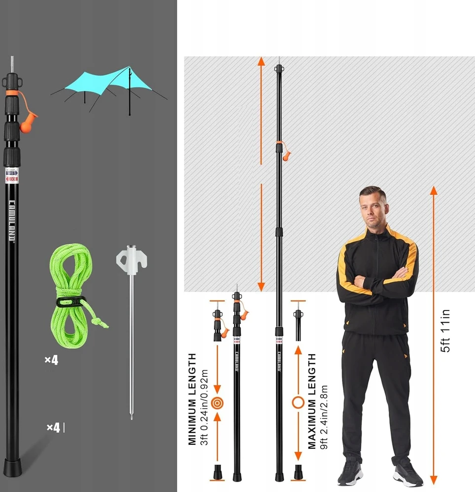 2 X TELESKOPINIS ALIUMINIO STIETO stiebo statinė TAŠINĖS PAlapinei 92-280cm