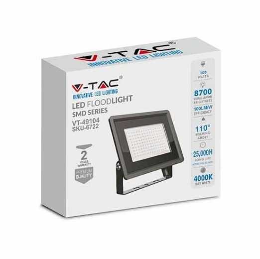 V-tac 100W LED prožektorius, juodas, 4000K