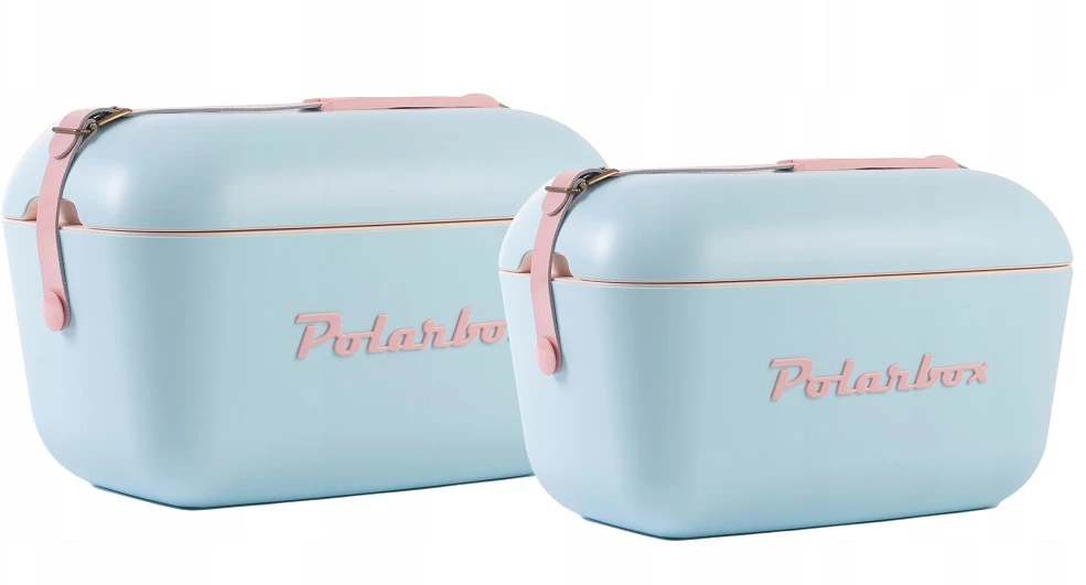 20L mėlyna šaldymo dėžė - rožinė logo ir dirželis - POLARBOX