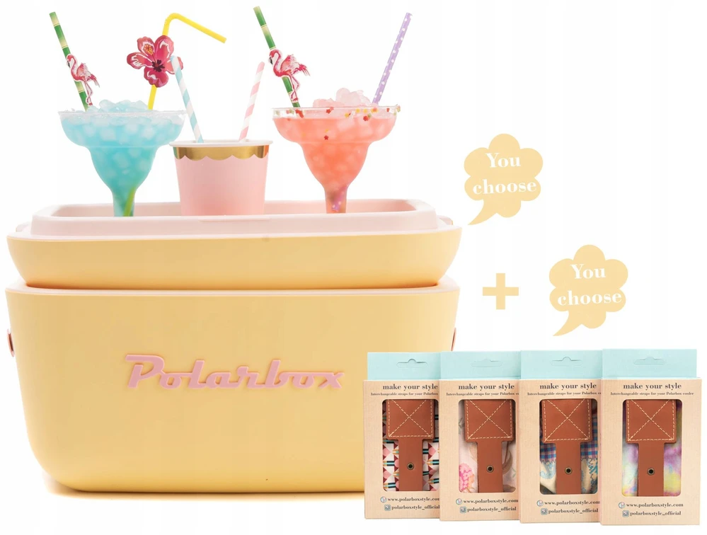 20L mėlyna šaldymo dėžė - rožinė logo ir dirželis - POLARBOX