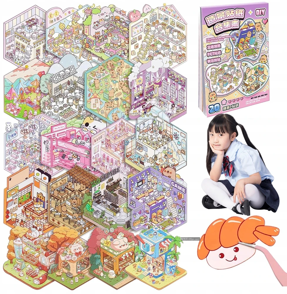 20vnt Big SCENE STICKERS 3D DIY lipdukai
