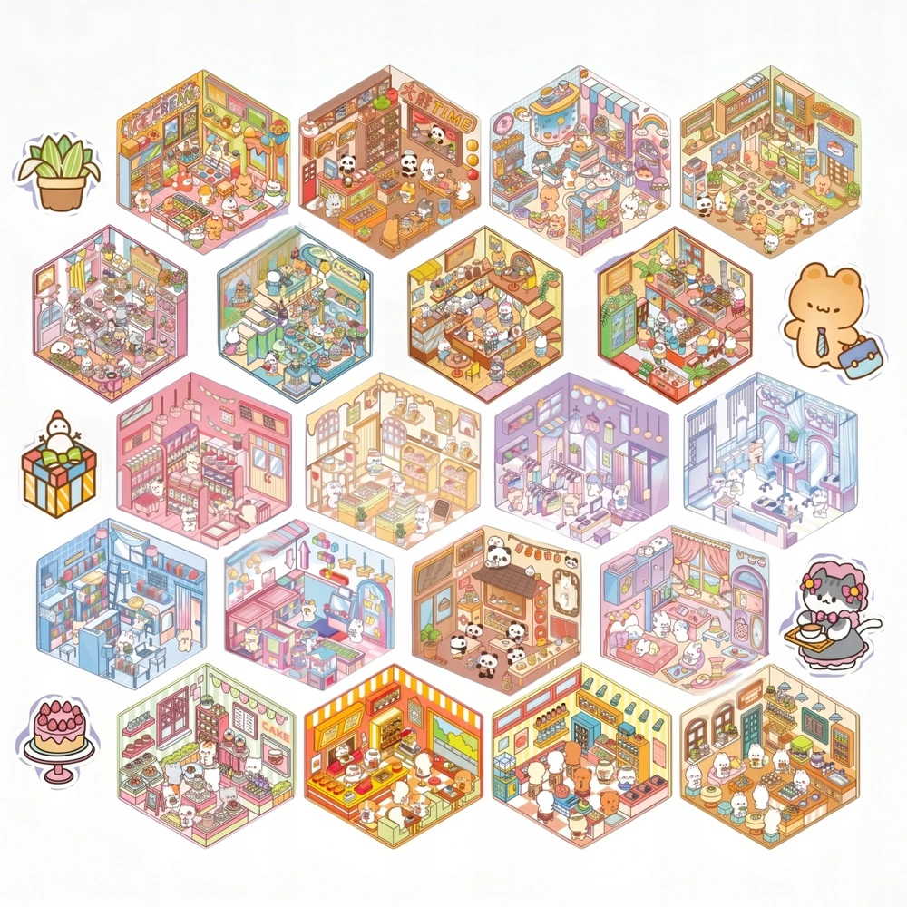 20x CREATIVE PREMIUM rinkinys Scrapbook HOUSES DIY lipdukai su pincetu