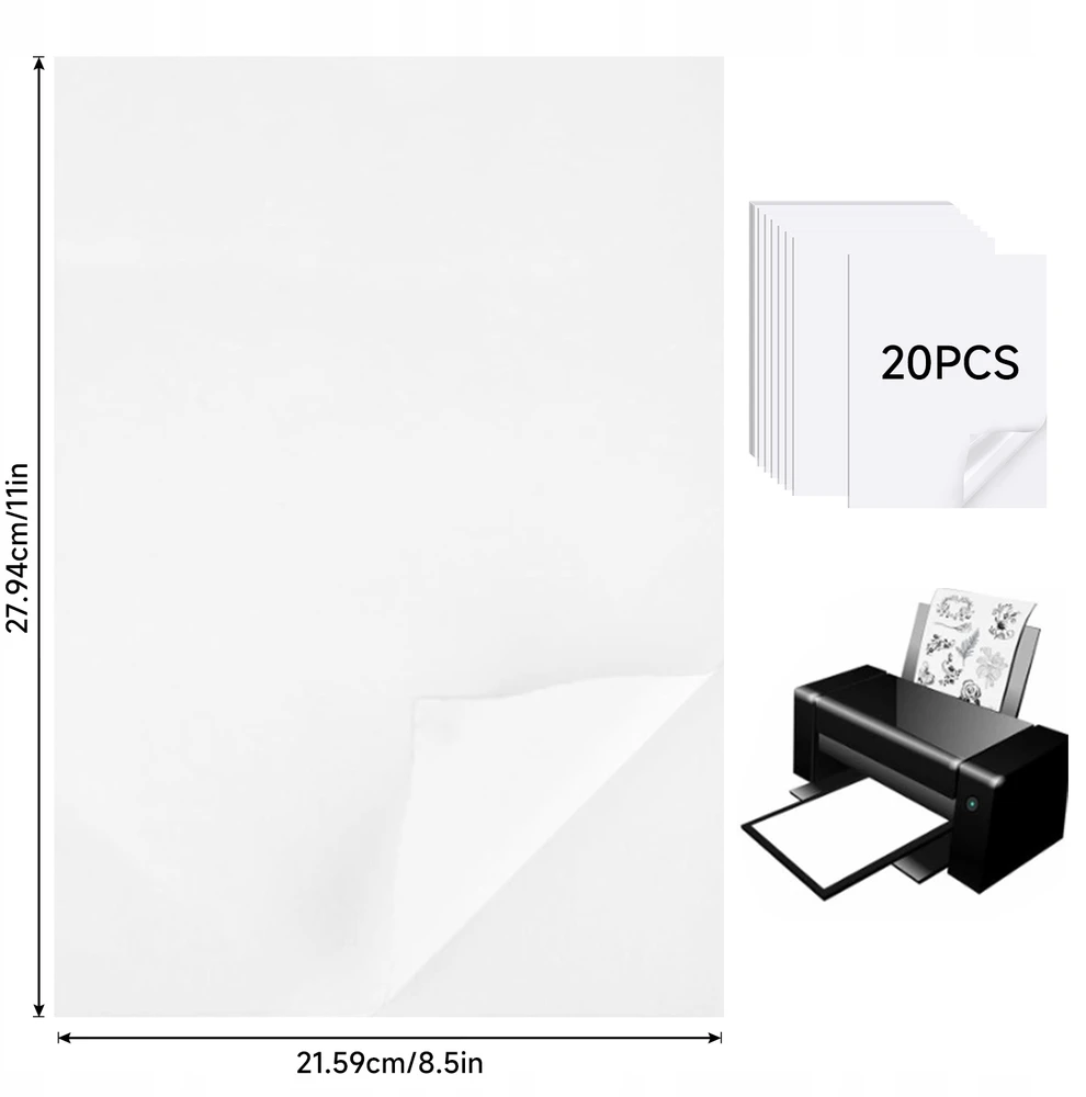 20x lipnus skaidrus vinilinis popierius, skirtas A4 DIY lipdukų spausdinimui
