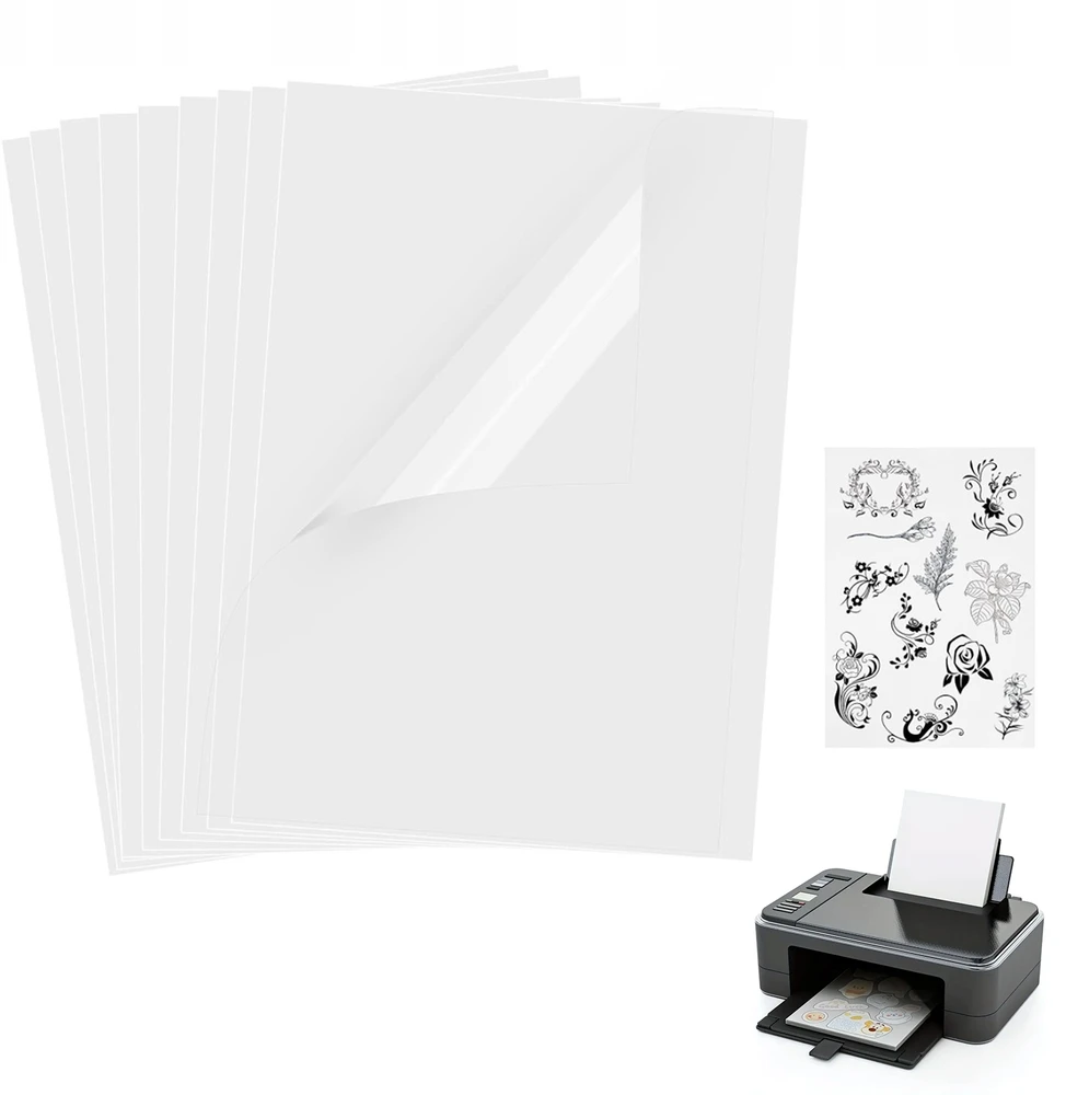 20x lipnus skaidrus vinilinis popierius, skirtas A4 DIY lipdukų spausdinimui