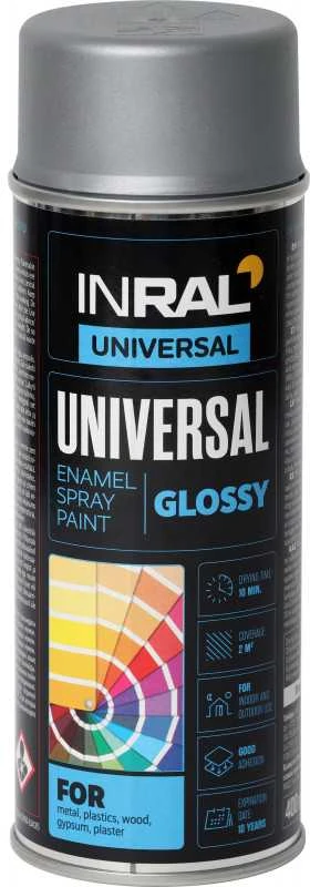 Aerozoliniai universalūs dažai INRAL UNIVERSAL sidabro chromas RAL9006 400 ml.
