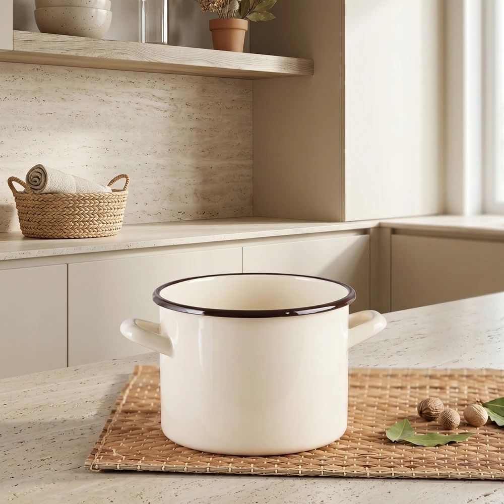 Altom Design 2,2 l tradicinis emaliuotas puodas Silesia dujoms ir indukcijai, kreminis, 16 cm