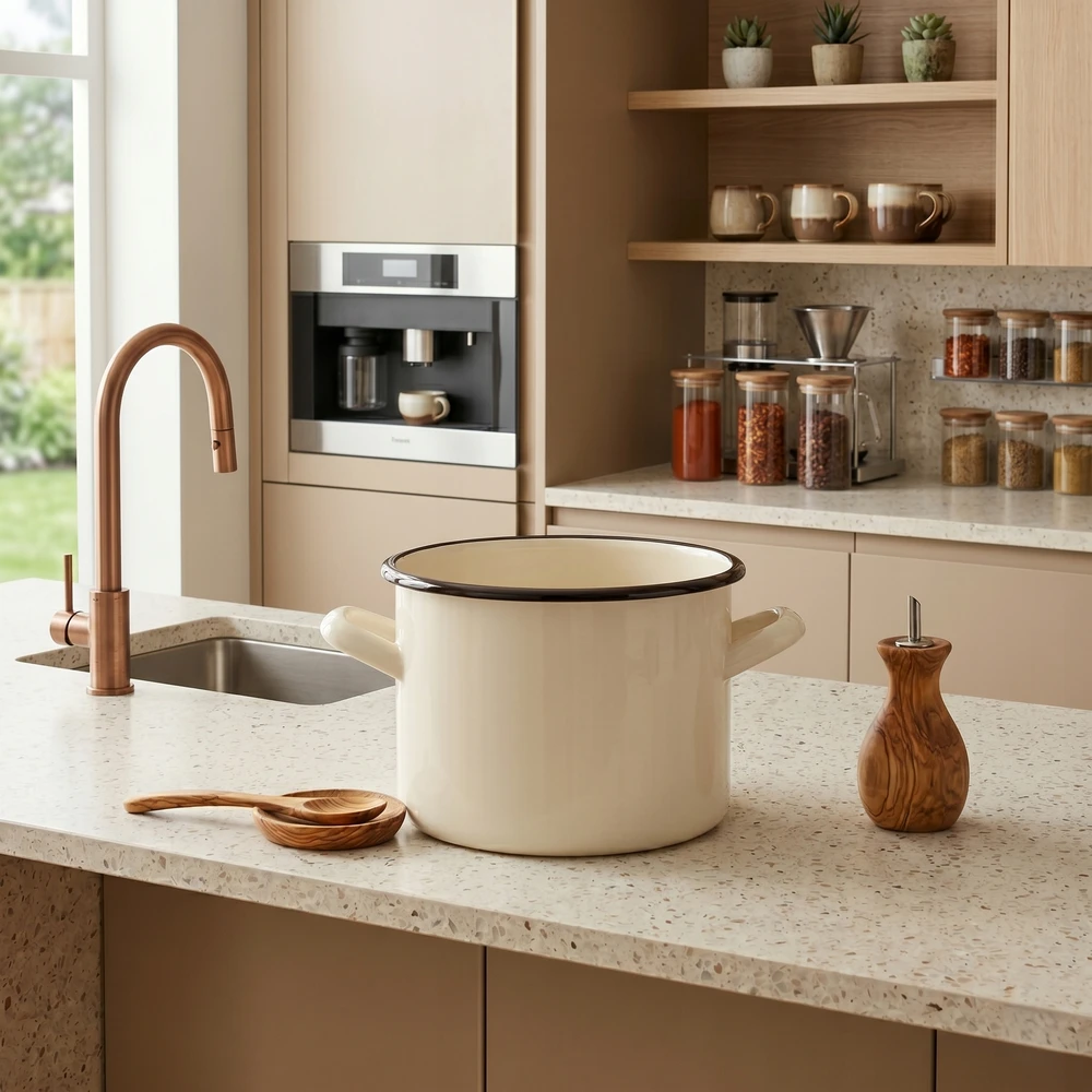 Altom Design 2,2 l tradicinis emaliuotas puodas Silesia dujoms ir indukcijai, kreminis, 16 cm