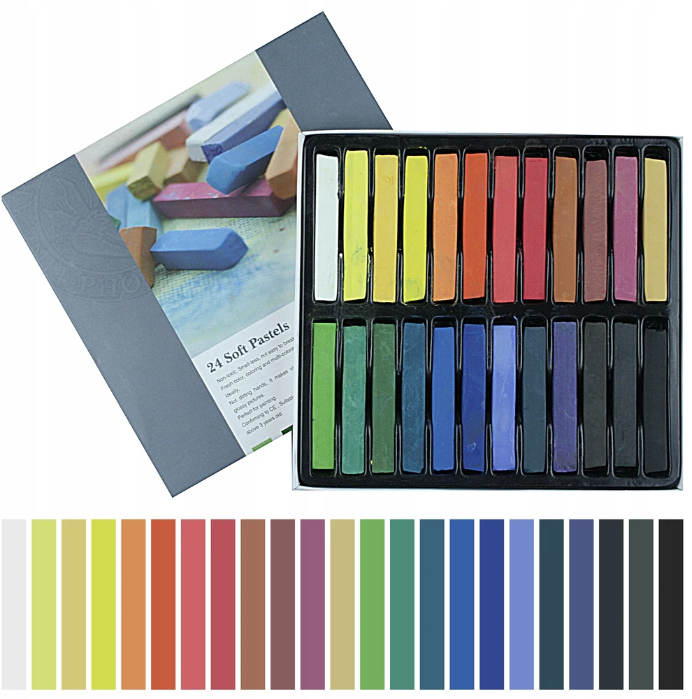 24 spalvų sausų pastelių rinkinys juostelėse PHOENIX minkštos kreidelės 24 vnt.