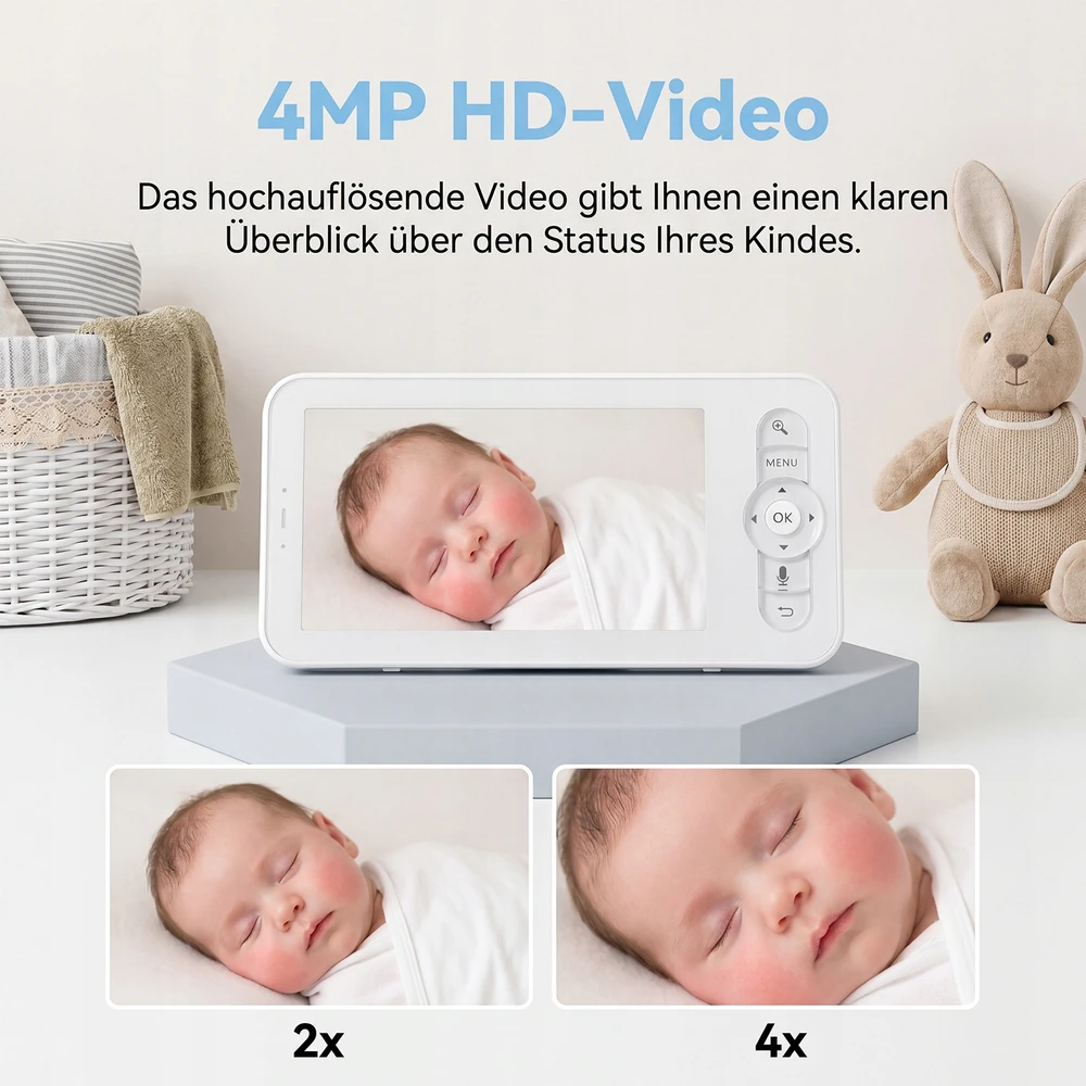 2K ELEKTRONINĖ AUKLĖ SU KAMERA, TIESIOGINĖS MONITORIUS, NAKTINIS REŽIMAS, VOX, ZOOM, 5 colių LCD EKRANAS