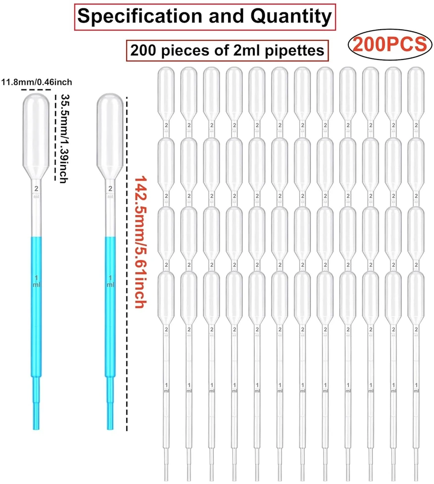 2ML PIPETĖS 200 Vnt. LABORATORIJOS PLASTIKAS VIENkartinio naudojimo