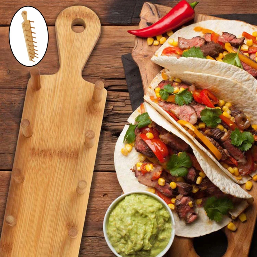 2x Taco Holder Retro užkandis meksikietiški suktinukai 8 Tacos bambukinių blynų stovas
