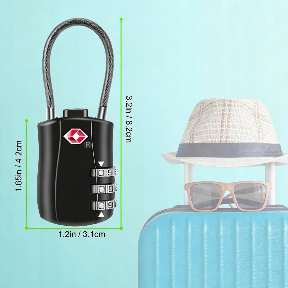 2x TSA CODE SISTEMOS BAGAŽO GAMINĖS PAKALINĖS SPYNĖS SU KABELIŲ APSAUGA