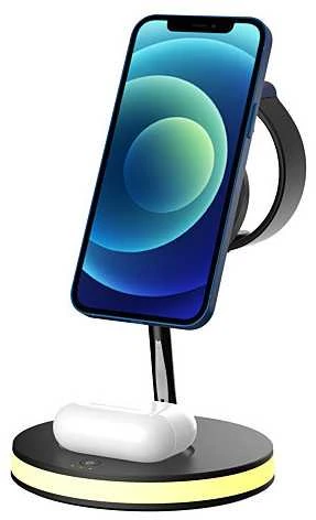 3-in-1 magnetinis belaidis įkroviklis DELTACO, telefonas/TWS/laikrodis, LED lemputė / QI-1041