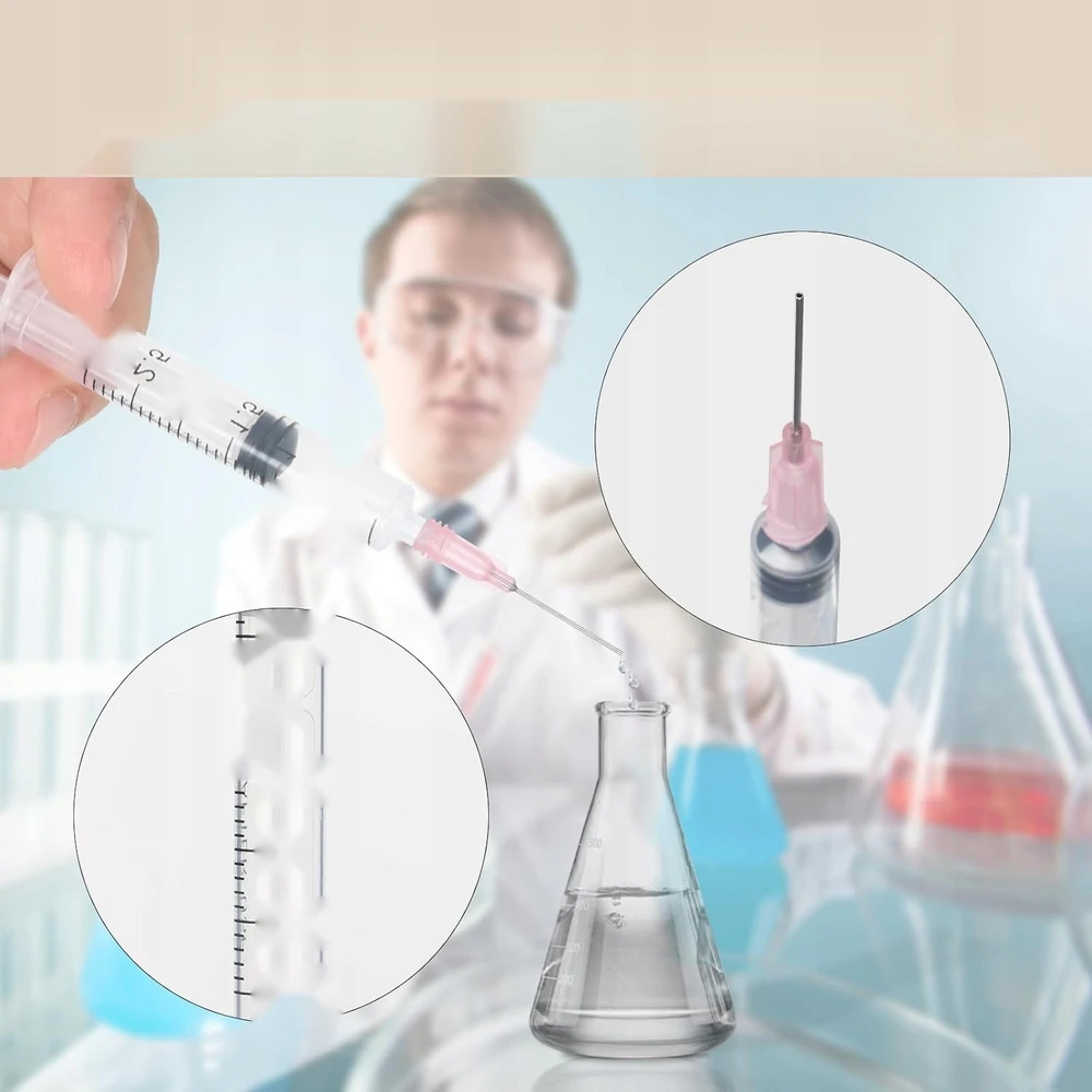 3 ml švirkštų rinkinys iš 20 PLASTIKINIŲ LABORATORIJŲ NEsterininių adatų