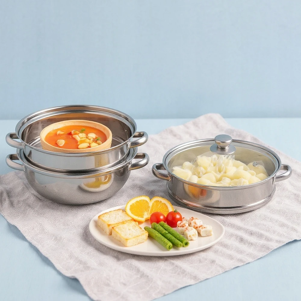 3 sluoksnių nerūdijančio plieno sriubos puodas, 28 cm garintuvas