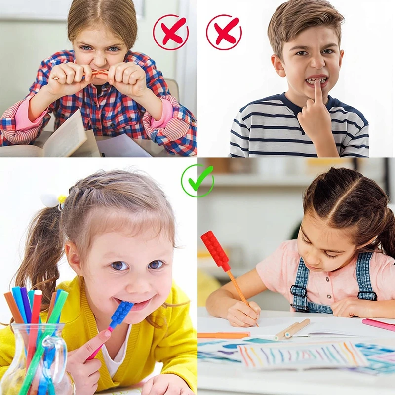 3 vnt. Logopedinis, terapinis, sensorinis pieštukų dantukas žmonėms, sergantiems ADHD ir autizmu