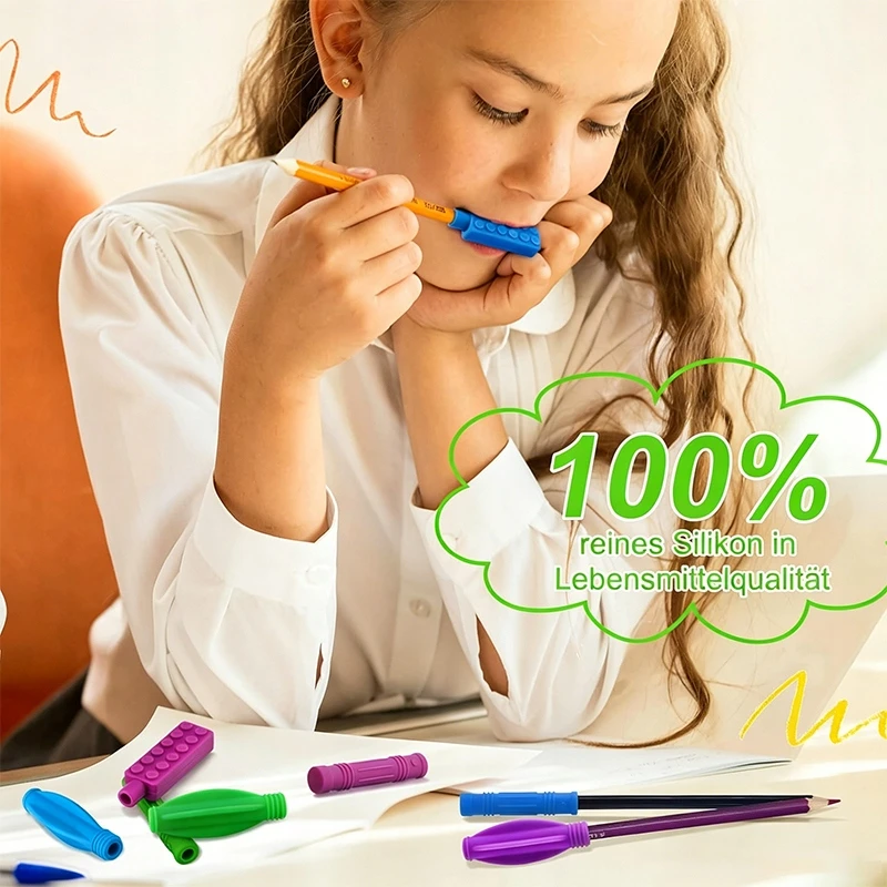 3 vnt. Logopedinis, terapinis, sensorinis pieštukų dantukas žmonėms, sergantiems ADHD ir autizmu