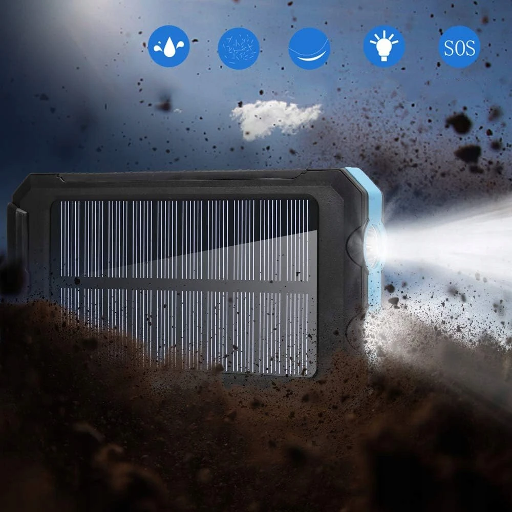 30000 MAH LAUKO NEŠIOJAMASIS SAULĖS ENERGIJOS BANKAS SU BLYGINIU IR KOMPASU