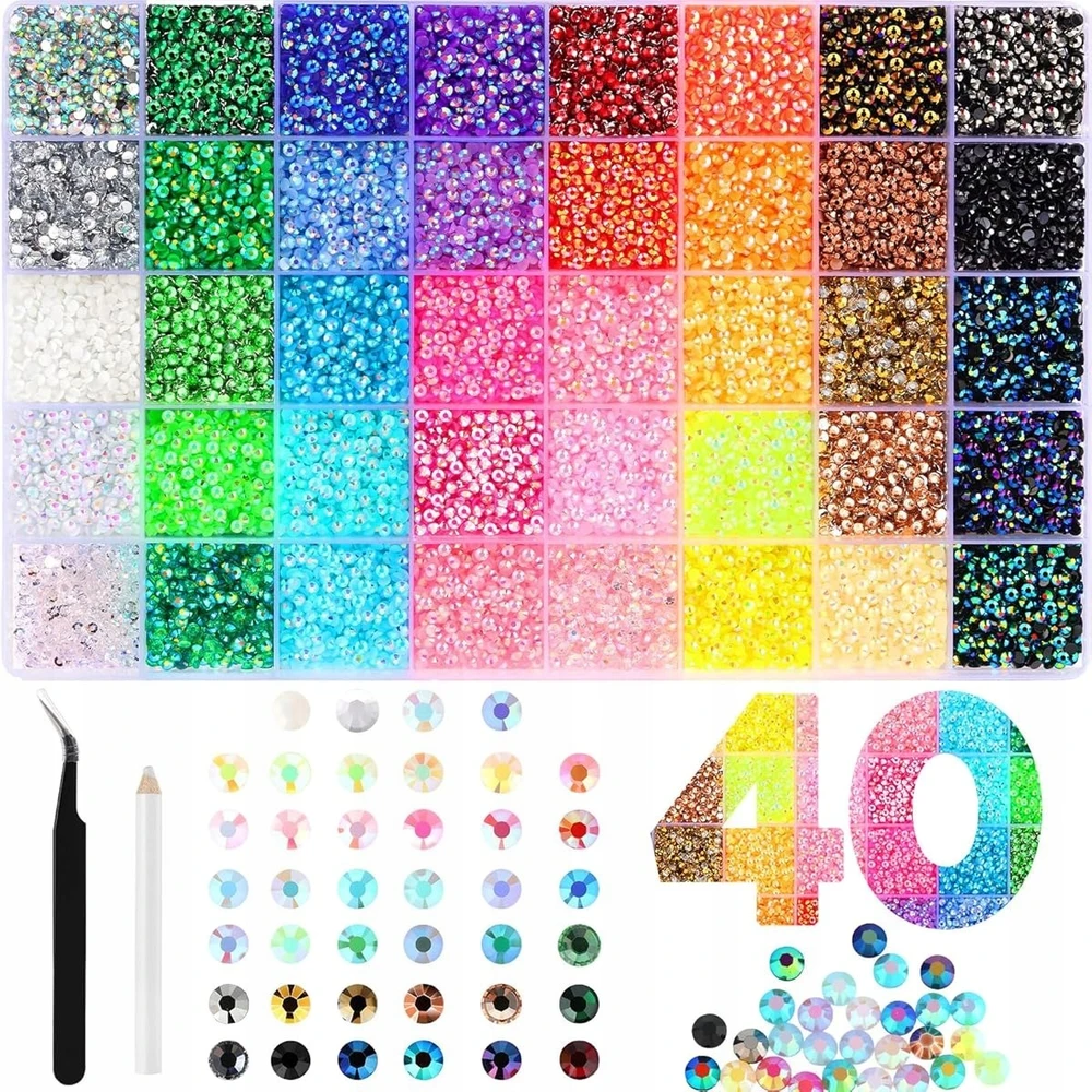 32000 CIRKONIO RINKINYS, SKIRTA DIY DECORATION 40 SPALVŲ + STRAS DU kart