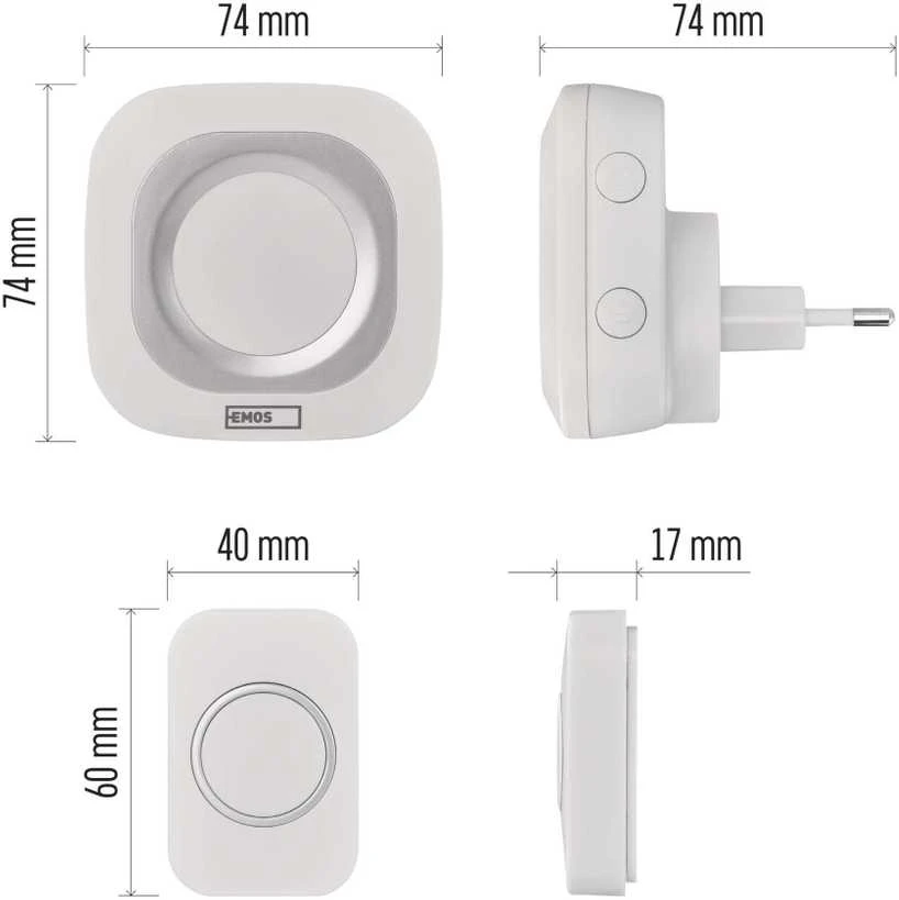 36 melodijų belaidis skambutis su mygtuku Emos IP44/230V/180m
