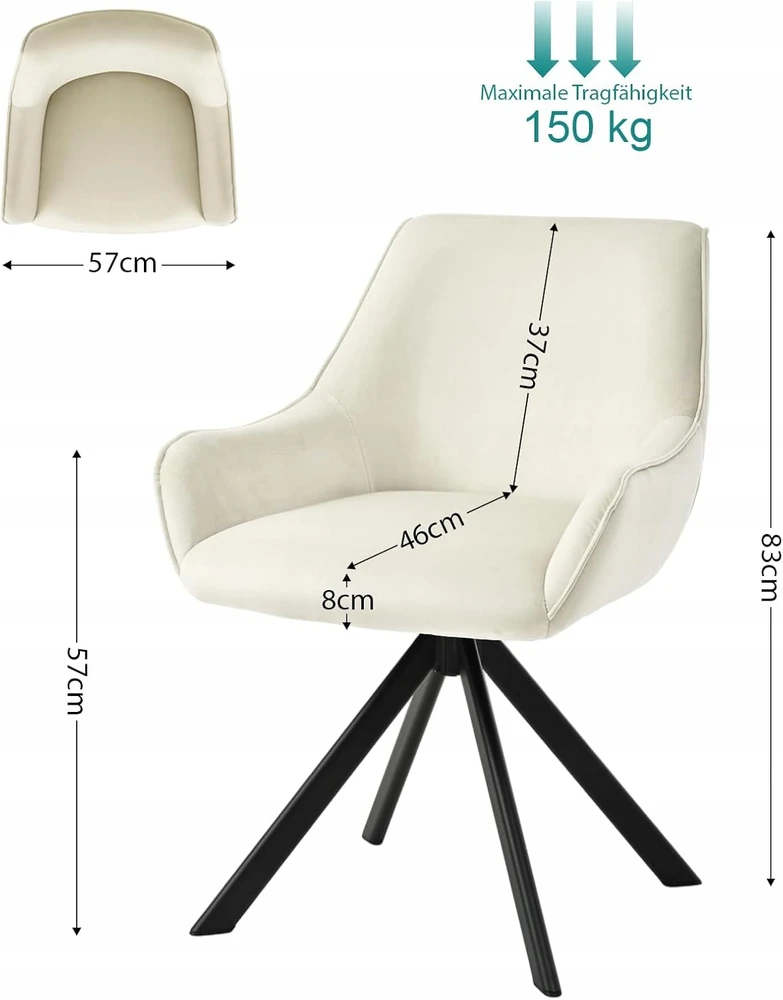 360° pasukamos aksominės kėdės, 2 vnt. su porankiais