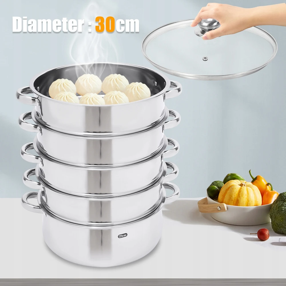 36,5 * 39,5 cm 5 pakopų nerūdijančio plieno daugiafunkcis garintuvas, keptuvės garintuvas