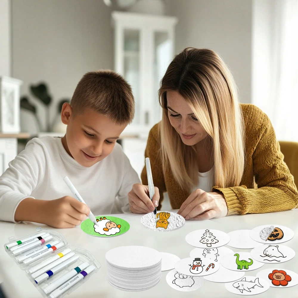 3D DAŽYMO RINKINYS SU MAGIC PUFFY EFEKT SU 10 APVALIŲ POPIERIŲ