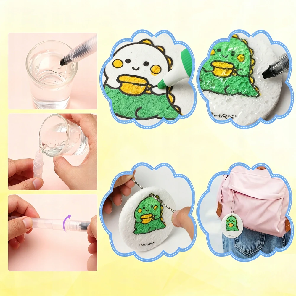 3D DAŽYMO RINKINYS SU MAGIC PUFFY EFEKT SU 10 APVALIŲ POPIERIŲ