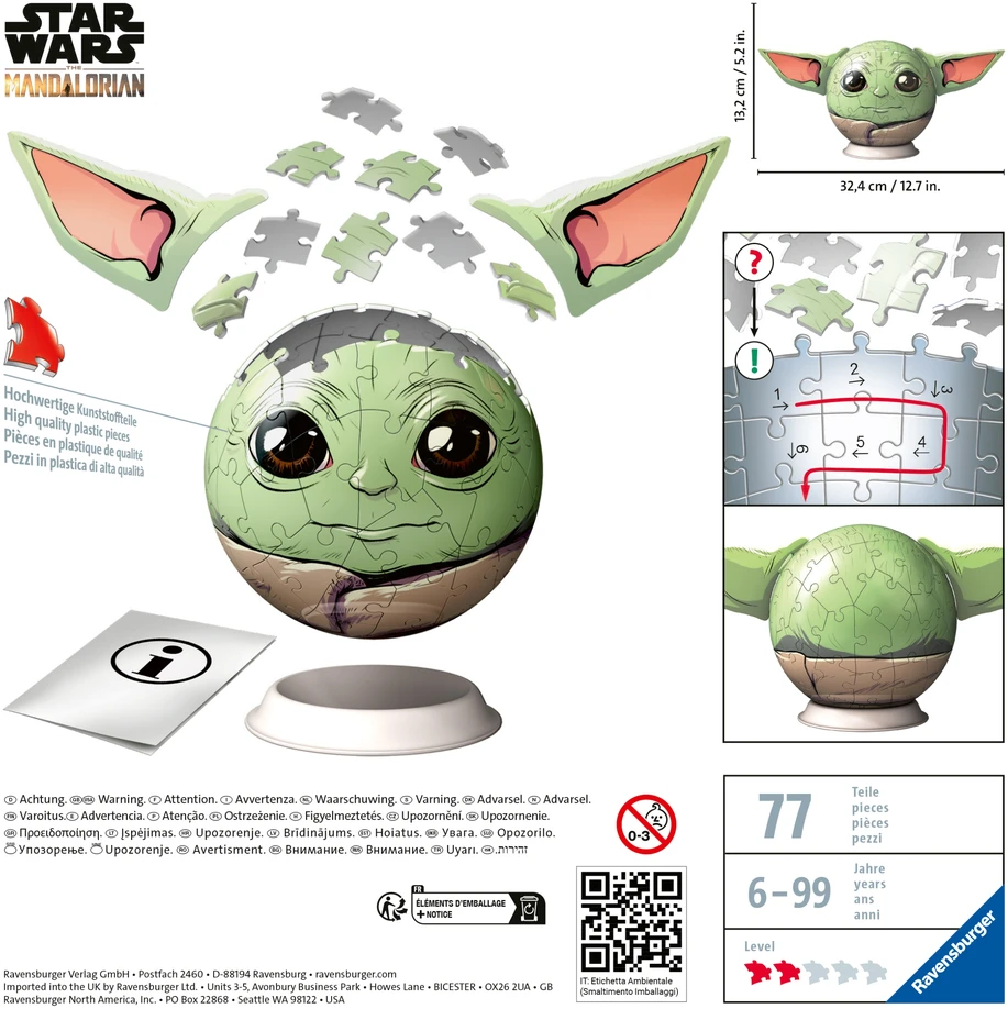 Ravensburger 3D Dėlionė 77 vnt. - Star Wars kamuolys - Grogu
