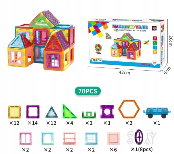 3D EDUKACINIAI MAGNETINIAI KONSTRUKCINIAI KONSTRUKCINIAI PUZLELE 70 vnt.