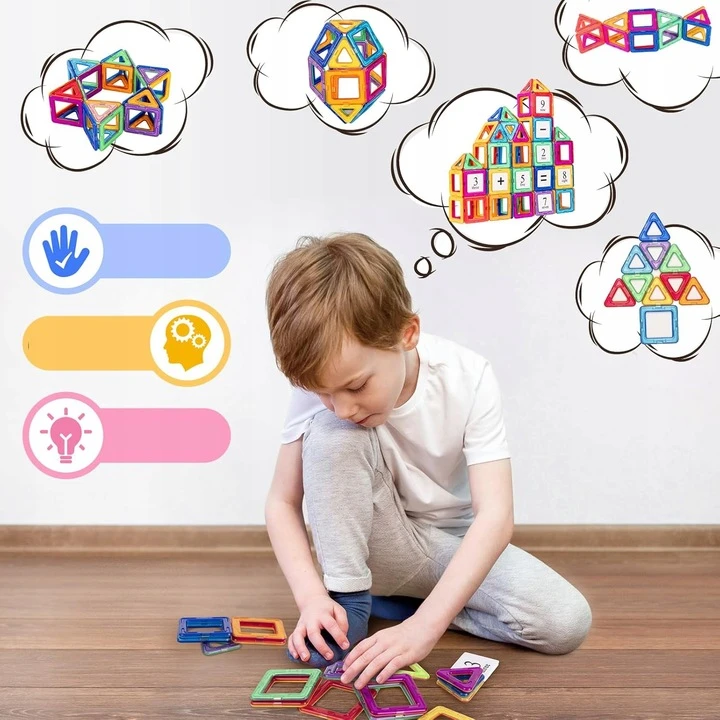 3D EDUKACINIAI MAGNETINIAI KONSTRUKCINIAI KLUOKAI 180 dalių DĖLĖLĖ VAIKAMS