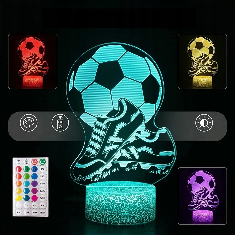 3D futbolo LED naktinės lempos dovana futbolininkui berniukui stalo lempos nuotolinio valdymo pultas