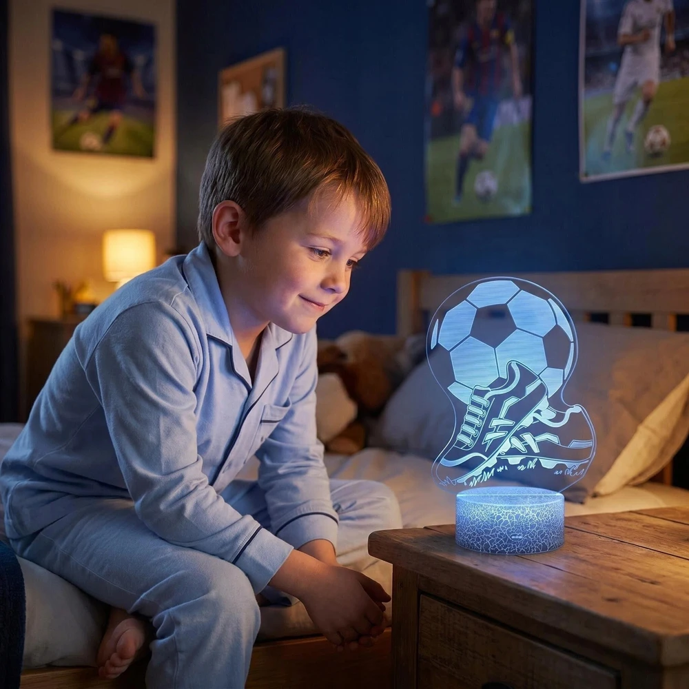 3D futbolo LED naktinės lempos dovana futbolininkui berniukui stalo lempos nuotolinio valdymo pultas
