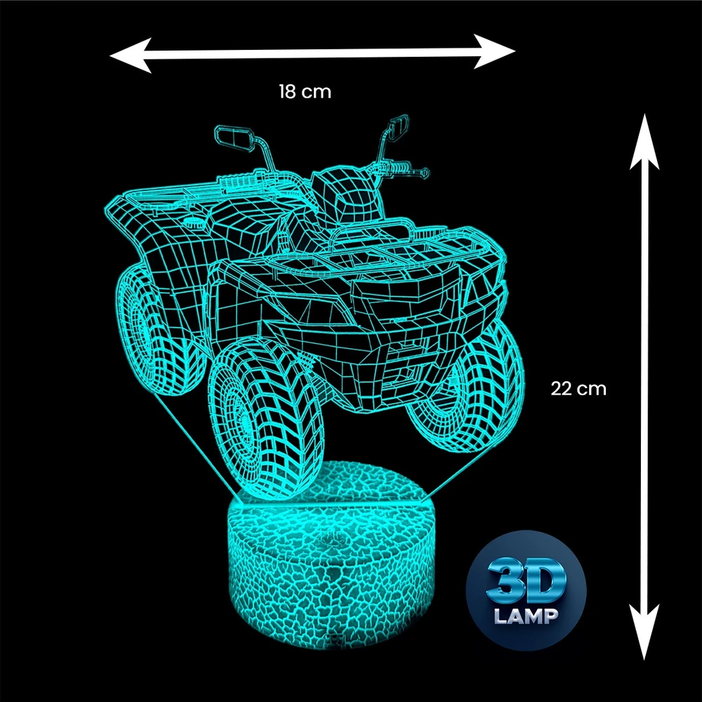 3D Lamp Led Naktinė Lempa "quad 3d" su 16 Spalvų ir Nuotolinio Valdymo Pulteliu