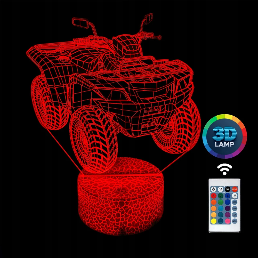 3D Lamp Led Naktinė Lempa "quad 3d" su 16 Spalvų ir Nuotolinio Valdymo Pulteliu