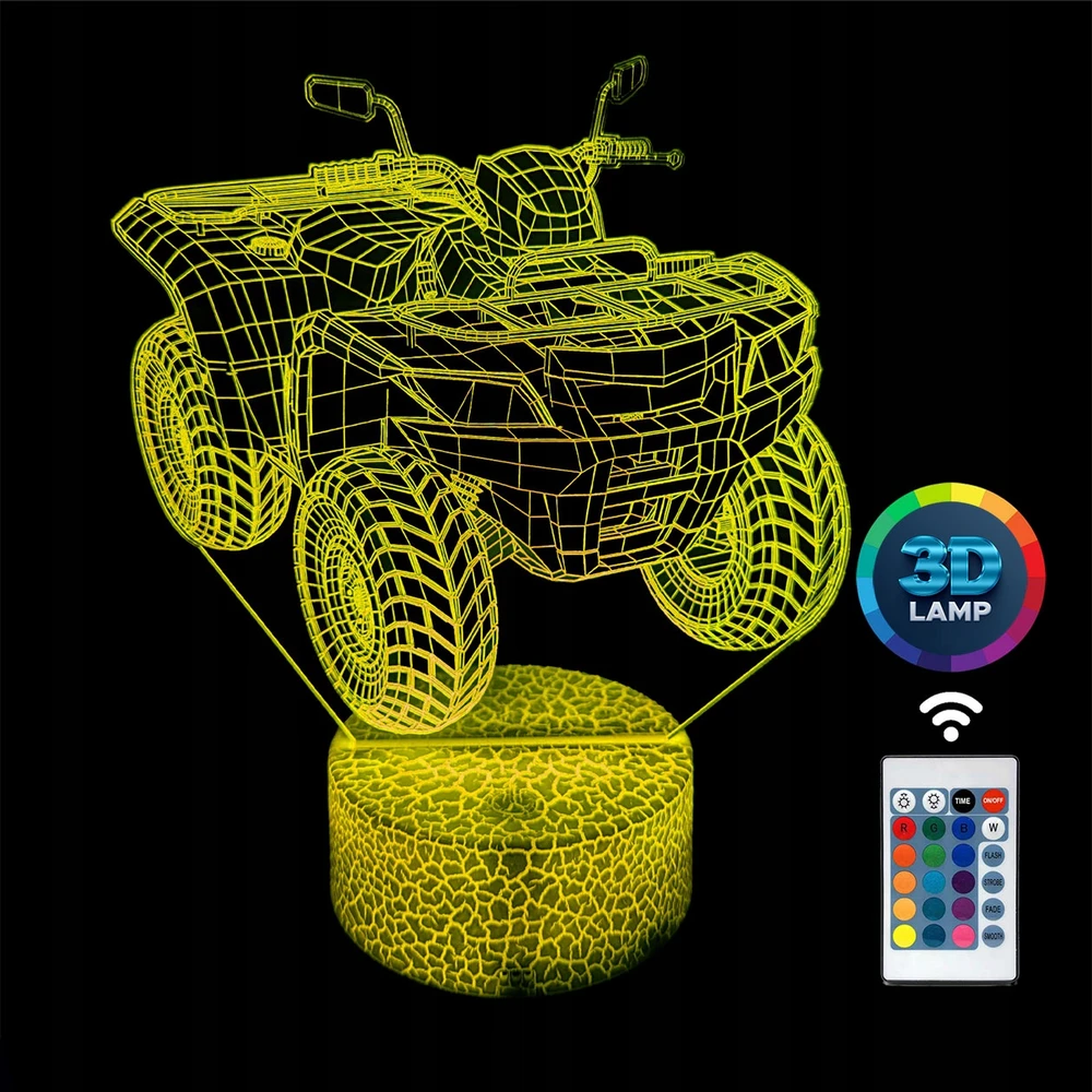 3D Lamp Led Naktinė Lempa "quad 3d" su 16 Spalvų ir Nuotolinio Valdymo Pulteliu