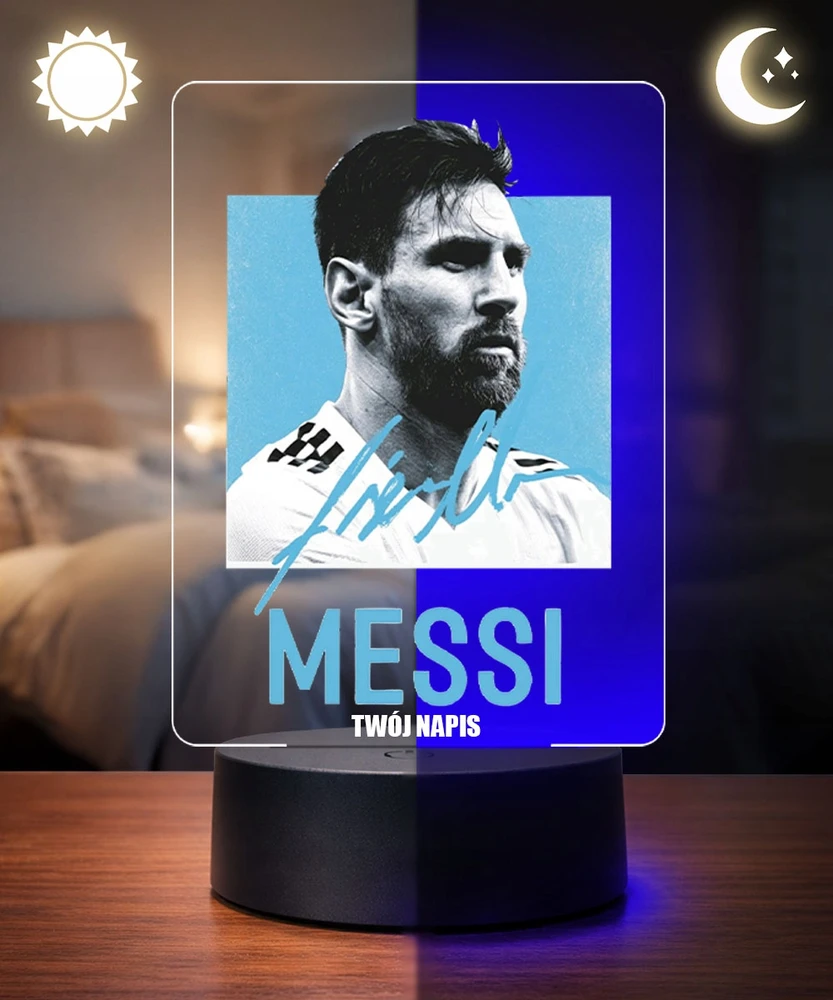 Plexido 3D LED naktinė lempa Lionel Messi Dovana su vardu futbolo gerbėjui